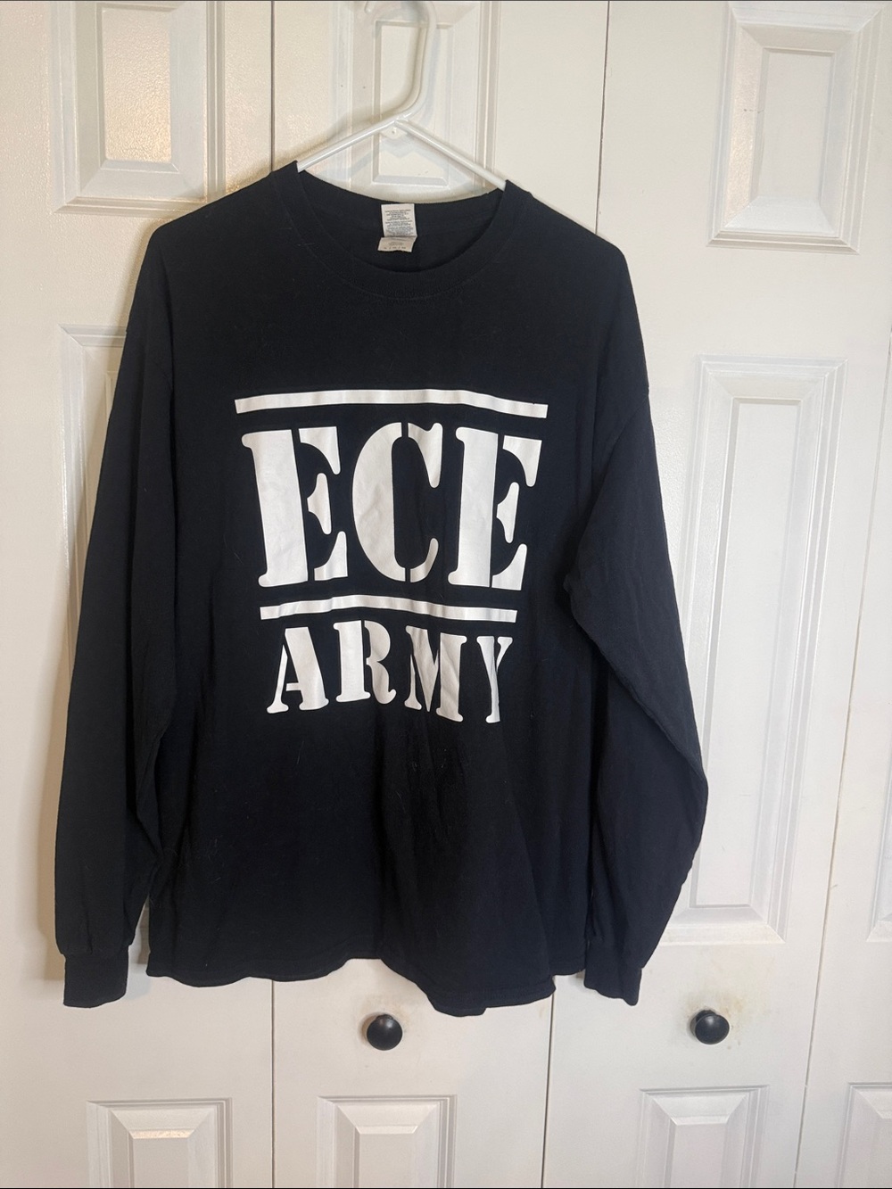 Gildan Black Long-Sleeve Tee with White ECE ARMY Graphic